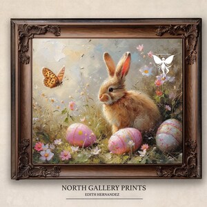 Easter Wall Art Prints, Easter Bunny Vintage Printable Wall Decor Cottagecore Decor, Spring Oil Painting, Rabbit Nursery Wall Art Download