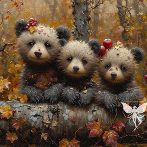 Herbst druckbare Kunst, Herbst Wand-Dekor, druckbare Bären im Herbstwald Malerei, digitaler Download Herbst Wandkunst, Tiere-Kinderzimmer-Drucke 2