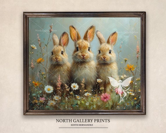 Easter Wall Art Prints, Easter Bunny For Home Decor, Easter Rabbits Printable  Nursery Wall Art, Cottagecore Painting Digital Art Print