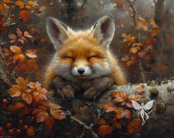Autumn Printable Art, Fall Wall Decor, Printable Fox On Autumn Forest Painting, Digital Download Autumn Wall Art, Animals Nursery Prints.