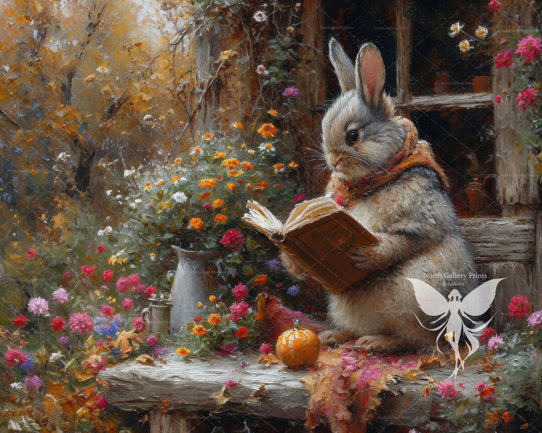 Fall Landscape Prints, Autumn Printable Art, Rabbit Printable, Instant ...