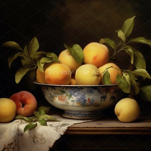 Vintage Fruit Painting Peach Print, Vintage Still Life Print  Fruit  Wall Art, Rustic Vintage Decor Art,  Printable Wall Decor Antique. #9