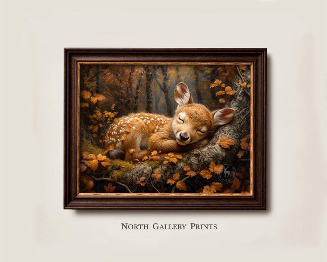 Deer Wall Art Print, Autumn Cottagecore Decor, Cozy Woodland Animal ...