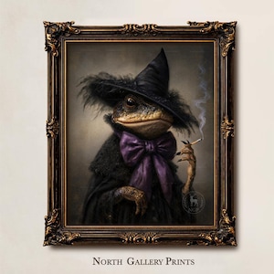 Halloween Frog Wall Art Print, Ghotic Toad Witch Frog Painting, Dark Academia Decor, Victorian Dark Cottagecore. Digital Download