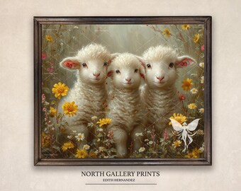 Easter Digital Prints, Easter Baby Lamb Printables For Kitchen Decor, Easter Sheep Nursery Wall Art Print Spring Cottagecore Paintings