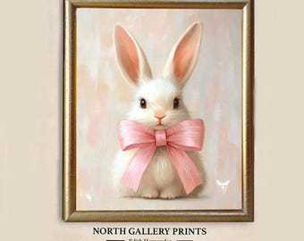 Easter Bunny Prints, Coquette Nursery Room Decor For Newborn, Kids and Girls, Pink Blush Rabbit, Printable Wall Art, Cottagecore Home Decor