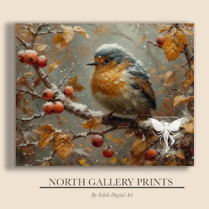 Impresión de pájaros de otoño, pájaros imprimibles de otoño, impresiones de pájaros en ramas de otoño, decoración de granja, arte de pared de otoño, descarga digital de estilo de pintura al óleo