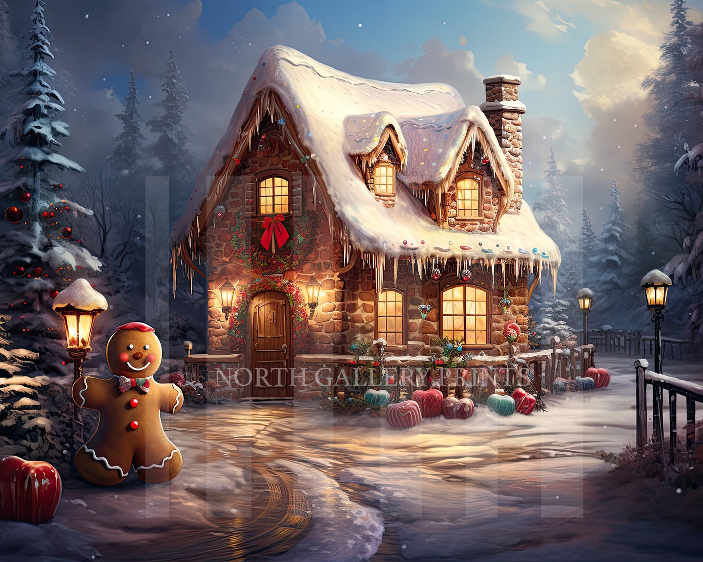 Christmas Wall Art Cottage House With Gingerbread Man, Christmas Decor ...