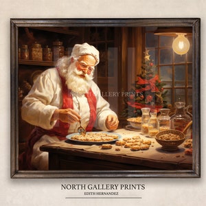Printable Christmas Santa Claus Wall Art, Vintage Xmas Prints Neutral Rustic Jolly Santa Cooking Chef, Print Winter Holiday Digital Download