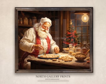 Printable Christmas Santa Claus Wall Art, Vintage Xmas Prints Neutral Rustic Jolly Santa Cooking Chef, Print Winter Holiday Digital Download