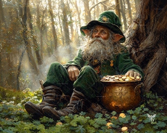 St Patrick's Day-tryck, digitaltryck av pyssling, utskrivbar väggkonst, irländsk heminredning, fält med klöverskog, irländsk väggdekoration med shamrock