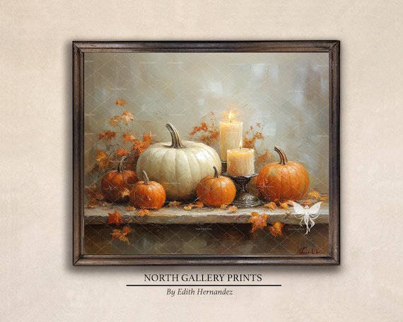 Printable Fall Wall Art, Autumn Still Life Painting, Autumn Vintage Prints, Pumpkin Kitchen Decor, Farmhouse Prints, Fall Rustic Farmhouse