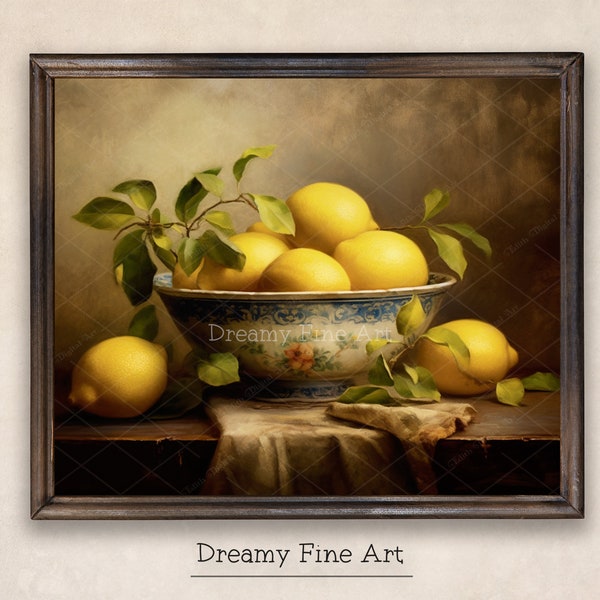 Vintage Fruit Painting Lemon Print, Vintage Still Life Print  Lemon Wall Art, Rustic Vintage Decor Art,  Printable Wall decor Antique. #8