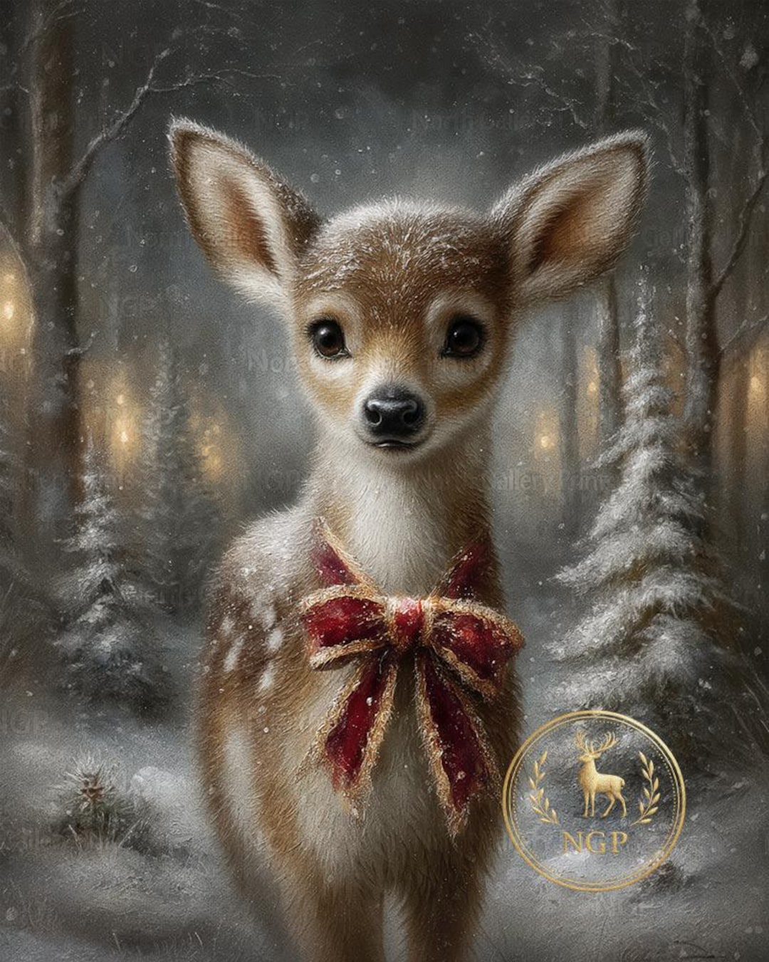 Christmas Printable Wall Art, Fine Art Deer Painting, Vintage Home ...