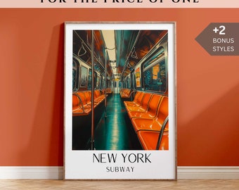 New York Subway Art Print Iconic NYC Wall Art Subway Train Illustration Manhattan Travel Art USA Travel Poster Minimal Modern Wall Art Print