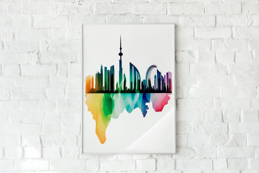 Dubai Skyline Print Wall Art UAE Poster Art Download Dubai Watercolor