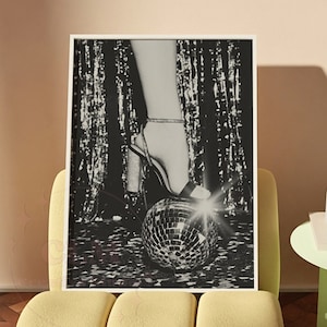 Hoge hakken discobalprints, preppy retro muurkunstprint, funky barwagenposters, esthetisch girly appartementdecor, trendy monotone prints