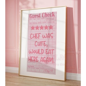 Girly Pink Chef Was Cute Would Eat Here Again Guest Check Poster, Modny Bar Cart Wall Art, Preppy Cute College Dorm Room Essentials Decor
