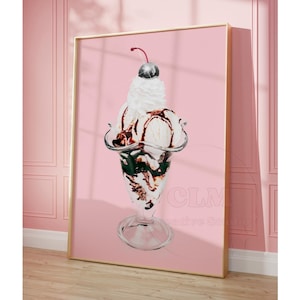 Disco Ball Print, Funky Retro Ice Cream Poster Printed & Shipped, Preppy Bar Cart Wall Art, Trendy Dorm Kitchen Decor, College Apartment