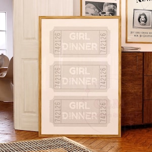 Neutral Beige Girl Dinner Tickets Poster, trendige Girly Bar Warenkorb Wandkunst, Preppy Retro Vibe druckbar, College Wohnung Wohnheim Essentials