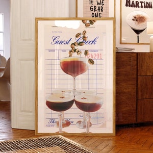 Plakat z czekiem gościa Espresso Martini Tower, modna sztuka ścienna w stylu retro, wydruki na wózek barowy Preppy, urocze dekoracje do kawy, podstawowe wyposażenie pokoju w akademiku