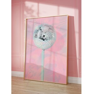 Trendy Pink Disco Ball Print, Preppy Bar Cart Wall Art, Trendy Retro Lollipop Prints, Funky Home Decor, College Apartments Essentials