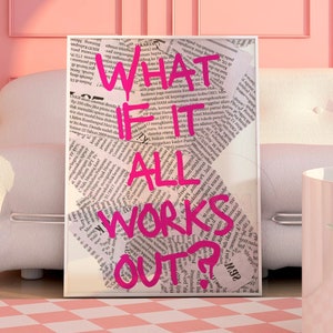What If It All Works Out Retro Newspaper Print In Hot Pink, Trendy Typography Wall Prints, Girly Retro Vibe Printed Poster, College