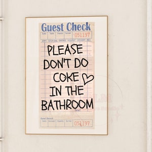 Please Dont Do Coke In The Bathroom in Vintage Black Guest Check Prints, Preppy Bar Cart Poster, Trendy Retro Bathroom Print, Funky Decor