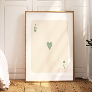 Lucky You speelkaart print, trendy salie groene aas van harten poster, preppy retro bar kar kunst aan de muur, typografie wand decor, college