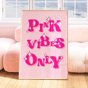 Tylko wydruk Pink Vibes, wystrój pokoju Y2K, sztuka ścienna Preppy Retro Bar Cart, prezent w stylu psychodelicznej sztuki trippy, plakat drukowany typograficznie, college