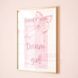 Hair Bow Dream Girl Guest Check Print, Coquette Pink Bow Printed Poster, Trendy Feminine Balletcore Bedroom Wall Art, College Apartment