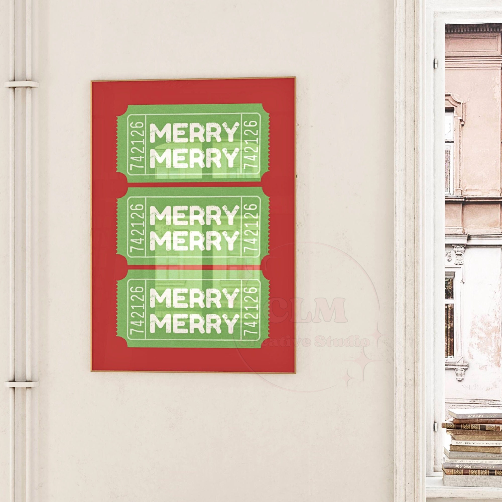 Merry Merry Christmas Ticket Print, Preppy Retro Xmas Printed Poster, Trendy Vintage Holiday ...