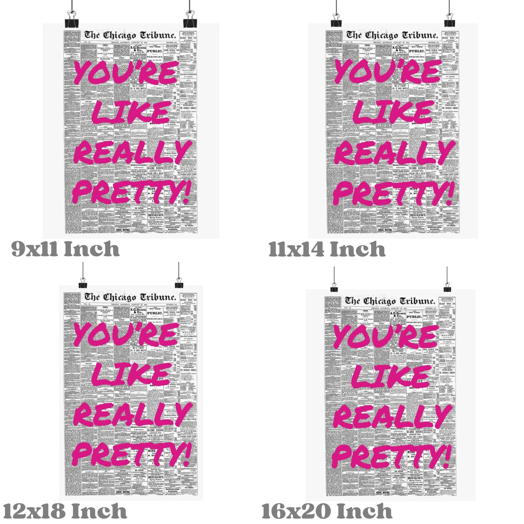 Youre Like Really Pretty Retro Newspaper Print, Preppy Pink Bar Cart ...