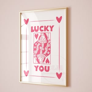 Lucky You speelkaartposter, trendy retro Queen of Hearts-posters, bevestigingsprint, preppy barwagen wanddecoratie, esthetiek appartement