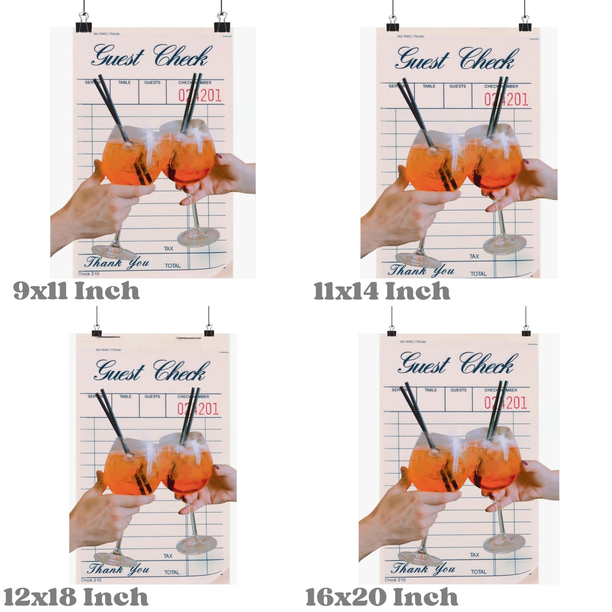 Aperol Spritz Cheers Guest Check Poster, Preppy Cocktail Wall Art ...