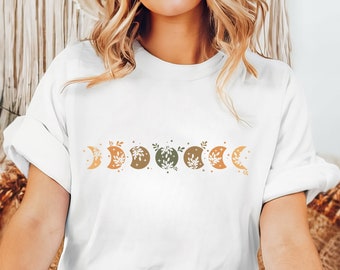 Camisa de fases lunares, camiseta estética de mujer, camisa celestial boho, camisa lunar para ella, camisa de ciclo lunar, regalos boho, camiseta de moda celestial