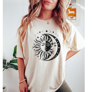Vintage Aesthetic Sun Moon Shirt, Witchy Mystical Spiritual top, Boho Astrology gifts, Celestial Boho T Shirt, Comfort Colors Moon T Shirt