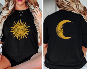 Boho Sun Moon Shirt, Retro Comfort Colors Shirts for Women, Spiritual Gifts For Women, Vintage Graphic Tee, Celestial Yoga Shirt Gift, Space