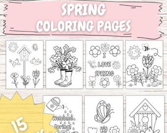 Spring Themed Coloring Pages, Bundle of 15 Designs - Printable Coloring Designs for Spring - Perfect for Kids and Adults
