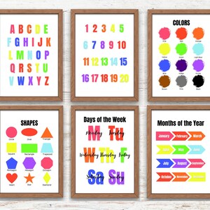 Rainbow Playroom Prints, Set of 6, Digital Download Printable Wall Art, Homeschool Posters, Kids Educational Decor