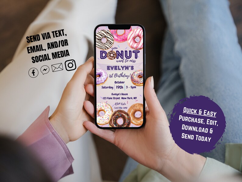Sjabloon verjaardagsuitnodiging donut: strooifeestje (digitale download) afbeelding 4