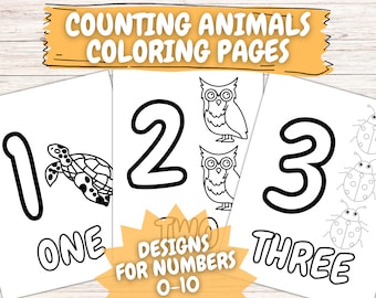 Animal Number Coloring Pages (0-10): Preschool Counting Worksheets (PDF)