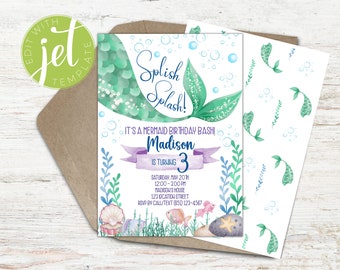 Mermaid Birthday Party Invitation: Sea Creatures, Tail (Digital Download)
