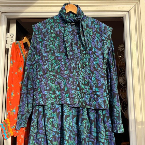 Rare 70s block printed cotton two-piece dress & match… - Gem