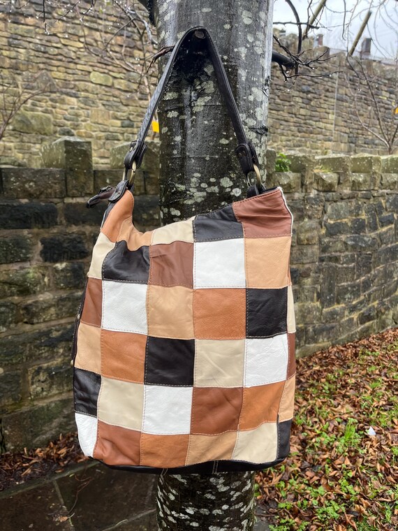 Large Y2K soft slouchy patchwork leather shoulder… - image 10