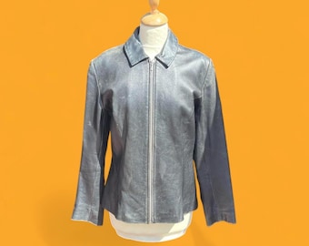 90s black leather jacket with collar short