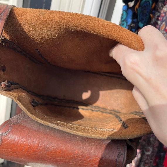 vintage tooled leather shoulder bag handmade in I… - image 6