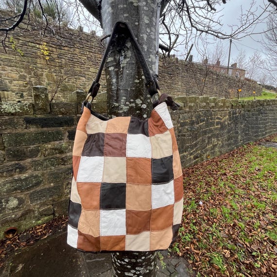 Large Y2K soft slouchy patchwork leather shoulder… - image 8