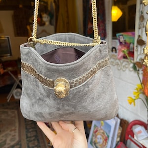 vintage grey suede leather shoulder chain bag Ruth Saltz designer