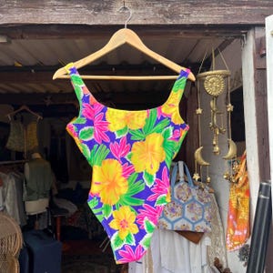 fun 80s vintage floral swimsuit